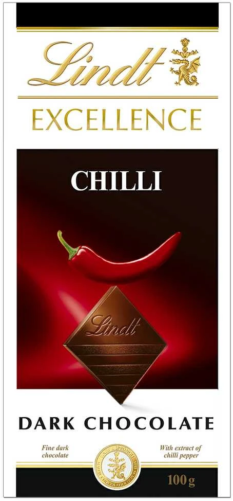 "LINDT EXCELLENCE" juodasis šokoladas su aitriųjų paprikų ekstraktu, 100 g