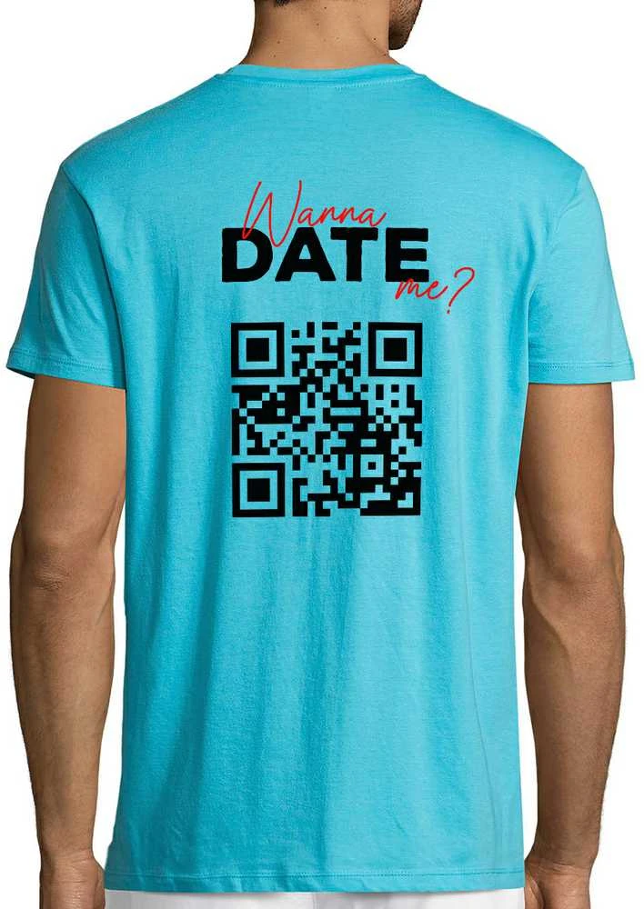 Marškinėliai "Wanna date me?" su personalizuotu QR kodu
