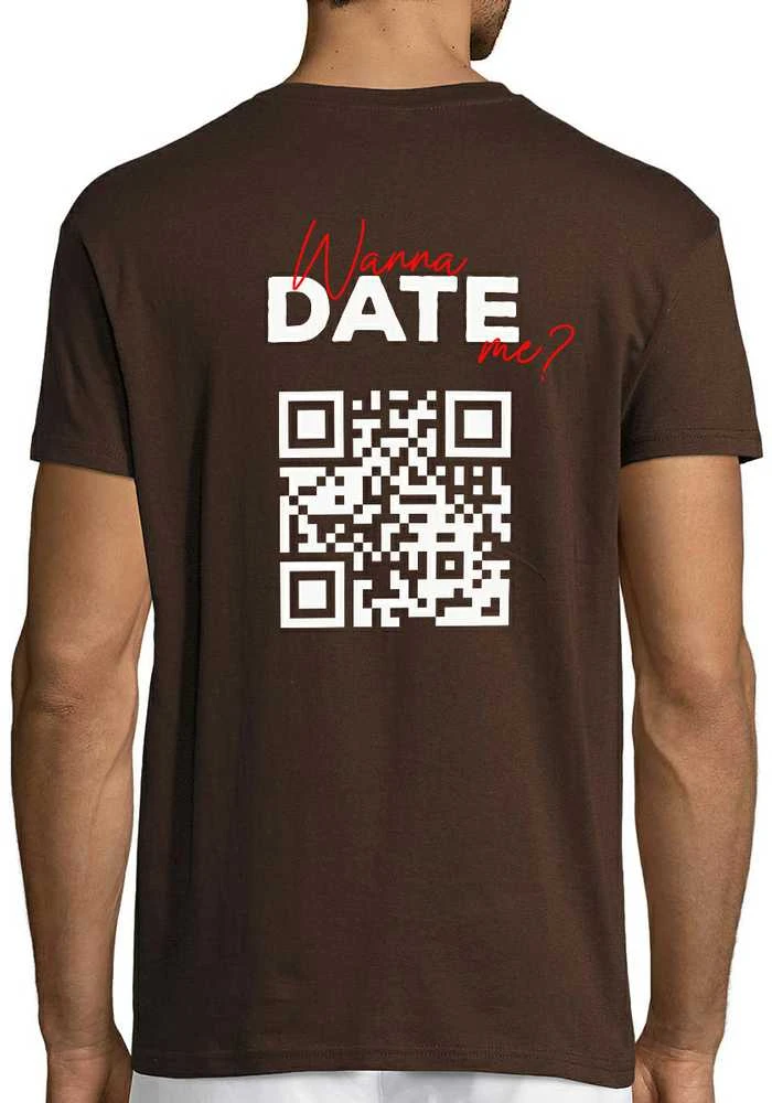 Marškinėliai "Wanna date me?" su personalizuotu QR kodu