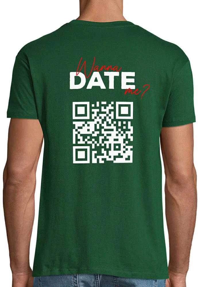 Marškinėliai "Wanna date me?" su personalizuotu QR kodu