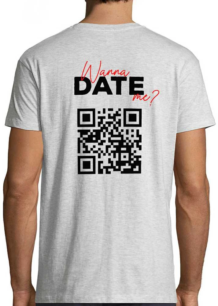 Marškinėliai "Wanna date me?" su personalizuotu QR kodu