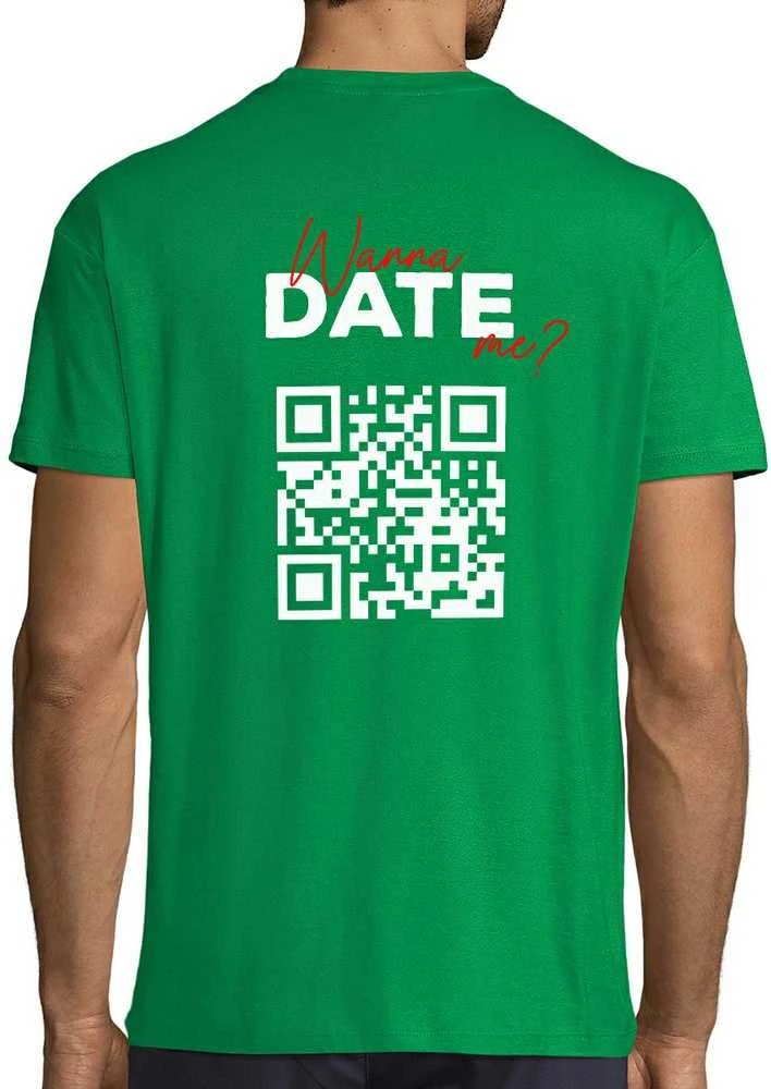 Marškinėliai "Wanna date me?" su personalizuotu QR kodu
