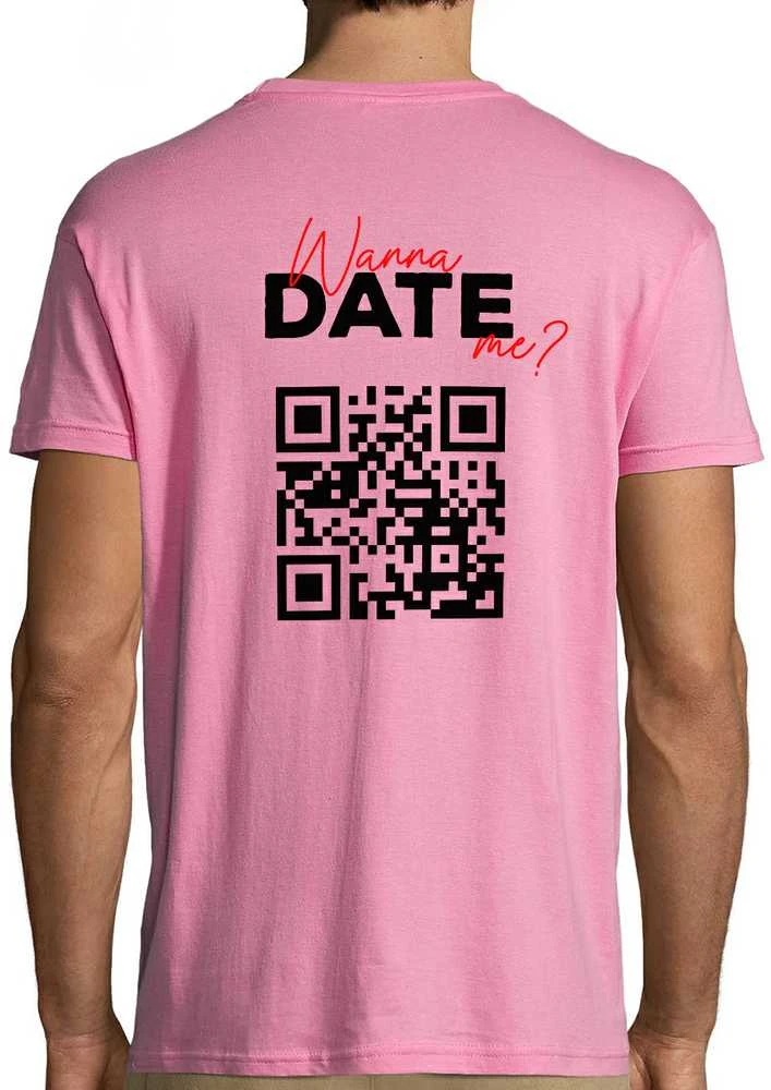 Marškinėliai "Wanna date me?" su personalizuotu QR kodu