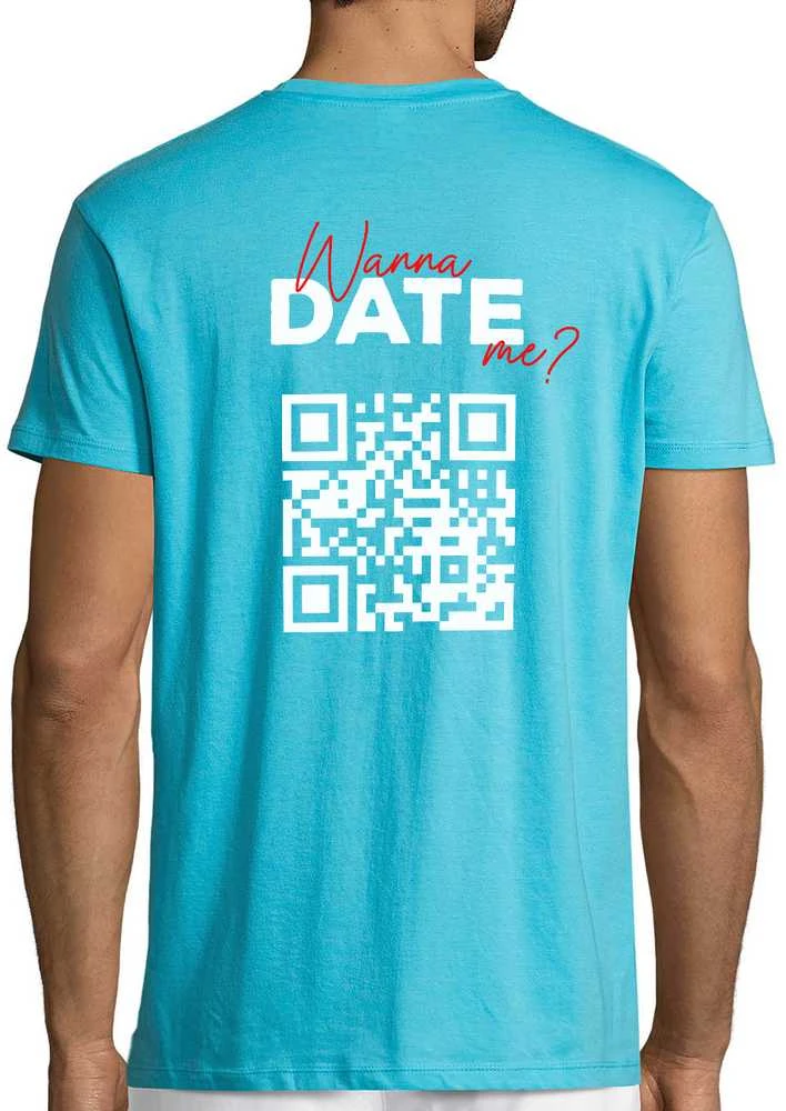 Marškinėliai "Wanna date me?" su personalizuotu QR kodu