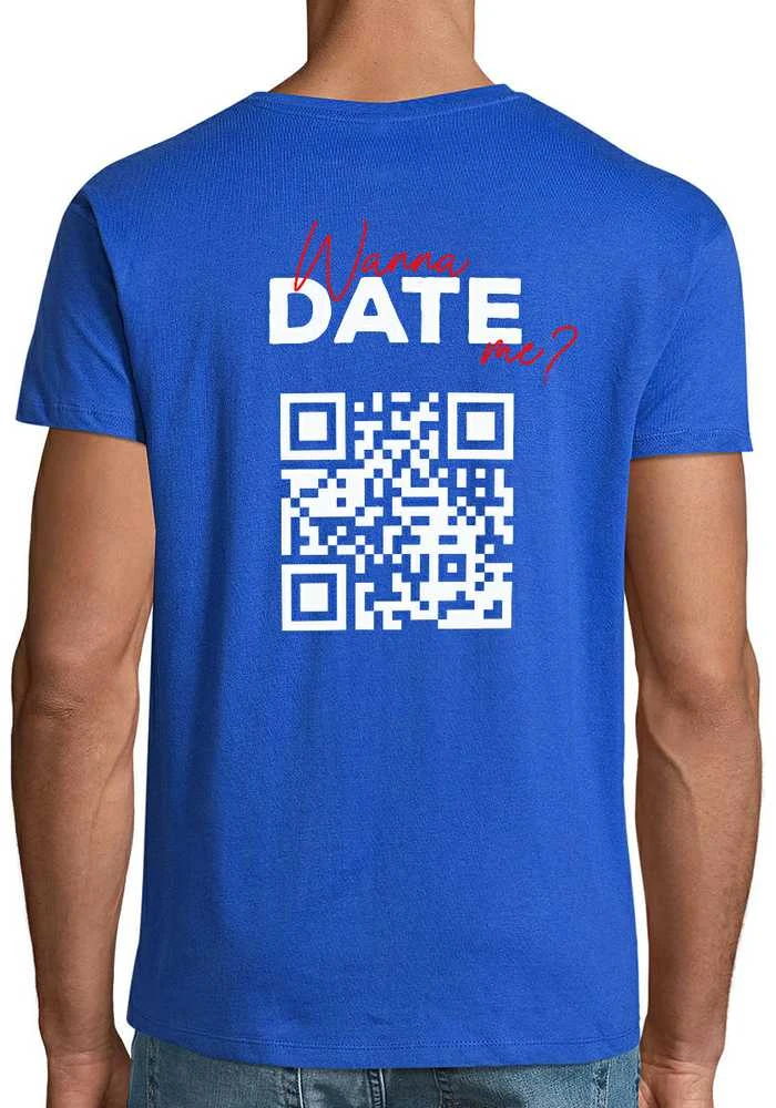 Marškinėliai "Wanna date me?" su personalizuotu QR kodu