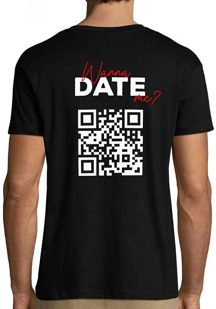 Marškinėliai "Wanna date me?" su personalizuotu QR kodu