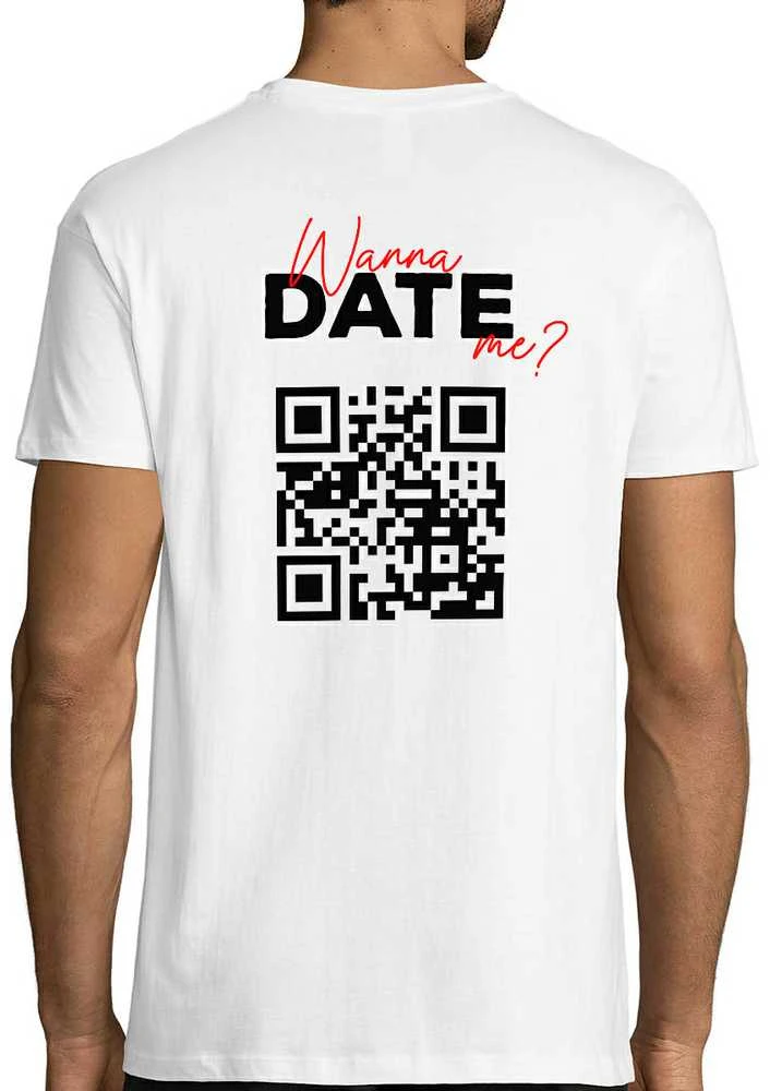 Marškinėliai "Wanna date me?" su personalizuotu QR kodu