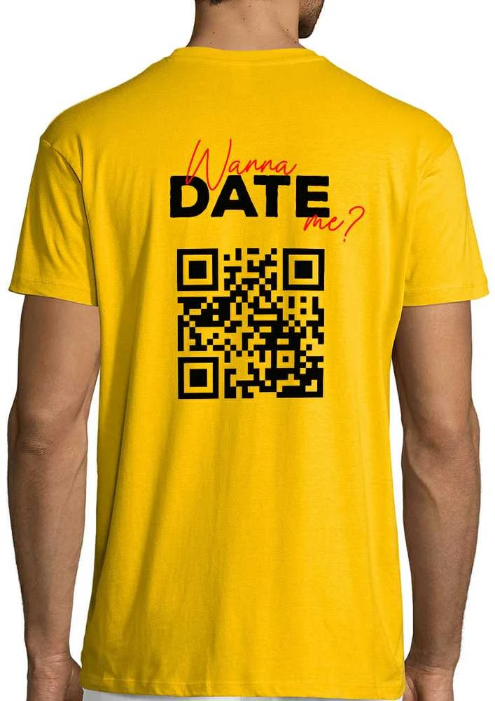 Marškinėliai "Wanna date me?" su personalizuotu QR kodu