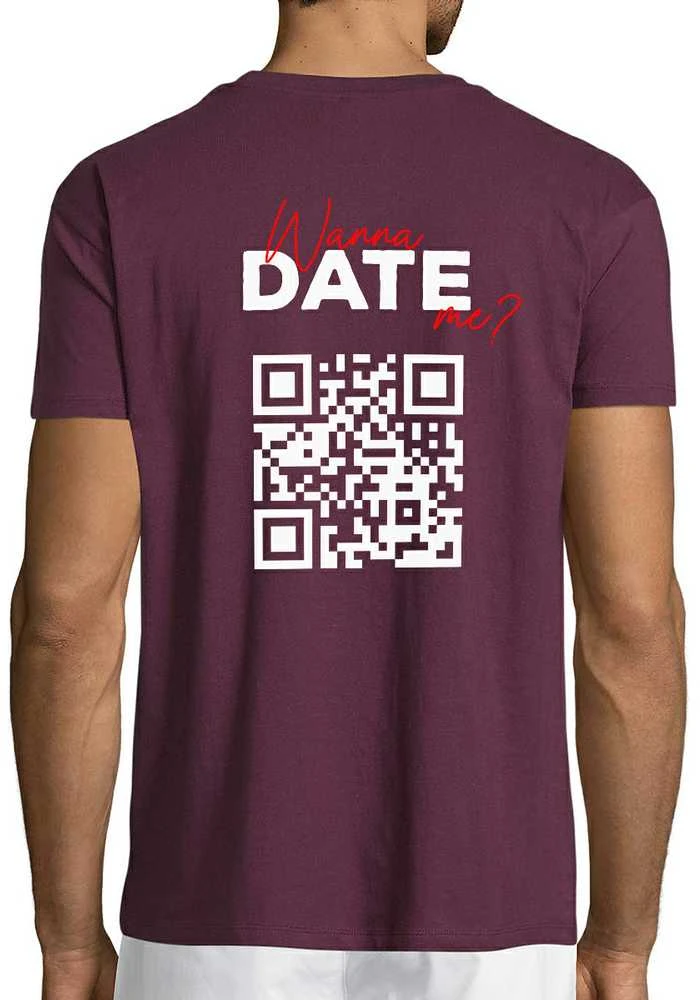 Marškinėliai "Wanna date me?" su personalizuotu QR kodu