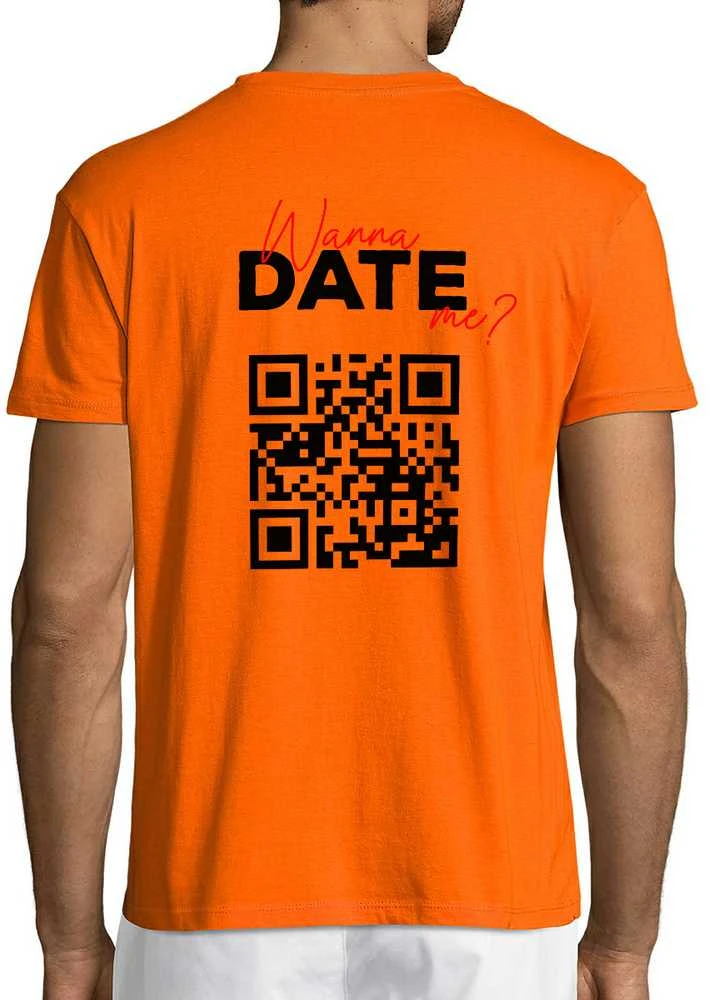 Marškinėliai "Wanna date me?" su personalizuotu QR kodu