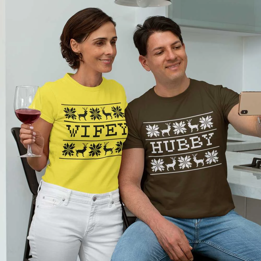 Marškinėlių komplektas "Hubby and wifey Christmas"