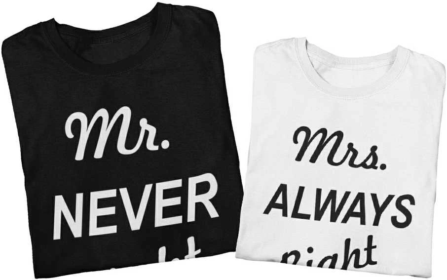 Marškinėlių komplektas "Mr NEVER Right & Mrs ALWAYS Right"