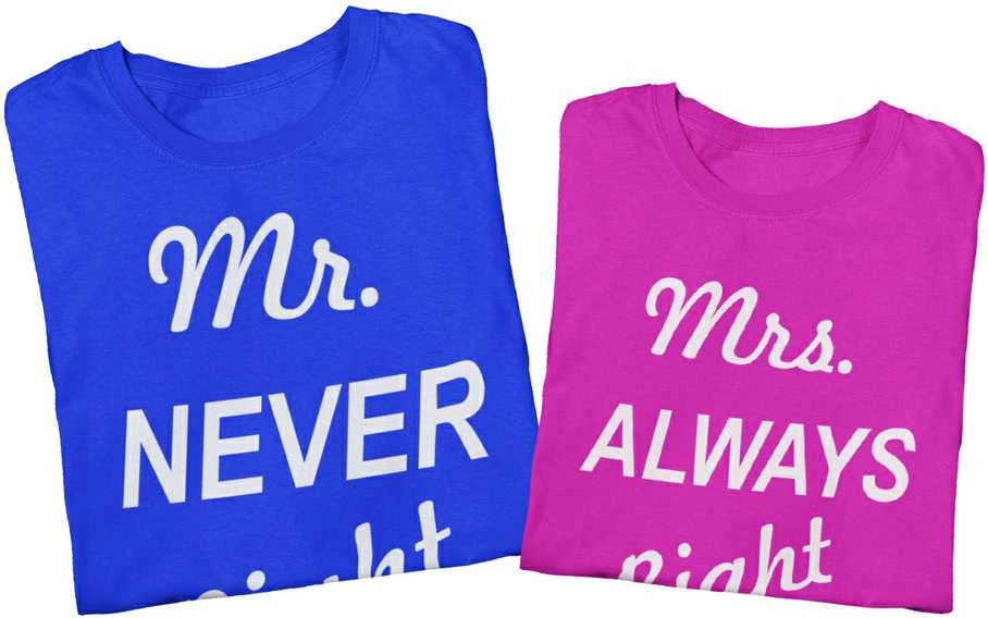 Marškinėlių komplektas "Mr NEVER Right & Mrs ALWAYS Right"