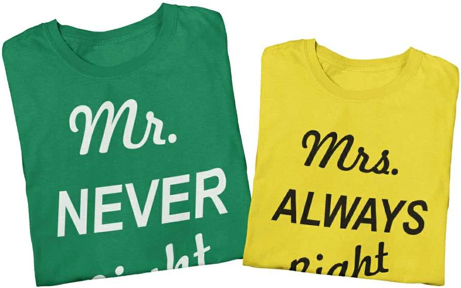 Marškinėlių komplektas "Mr NEVER Right & Mrs ALWAYS Right"