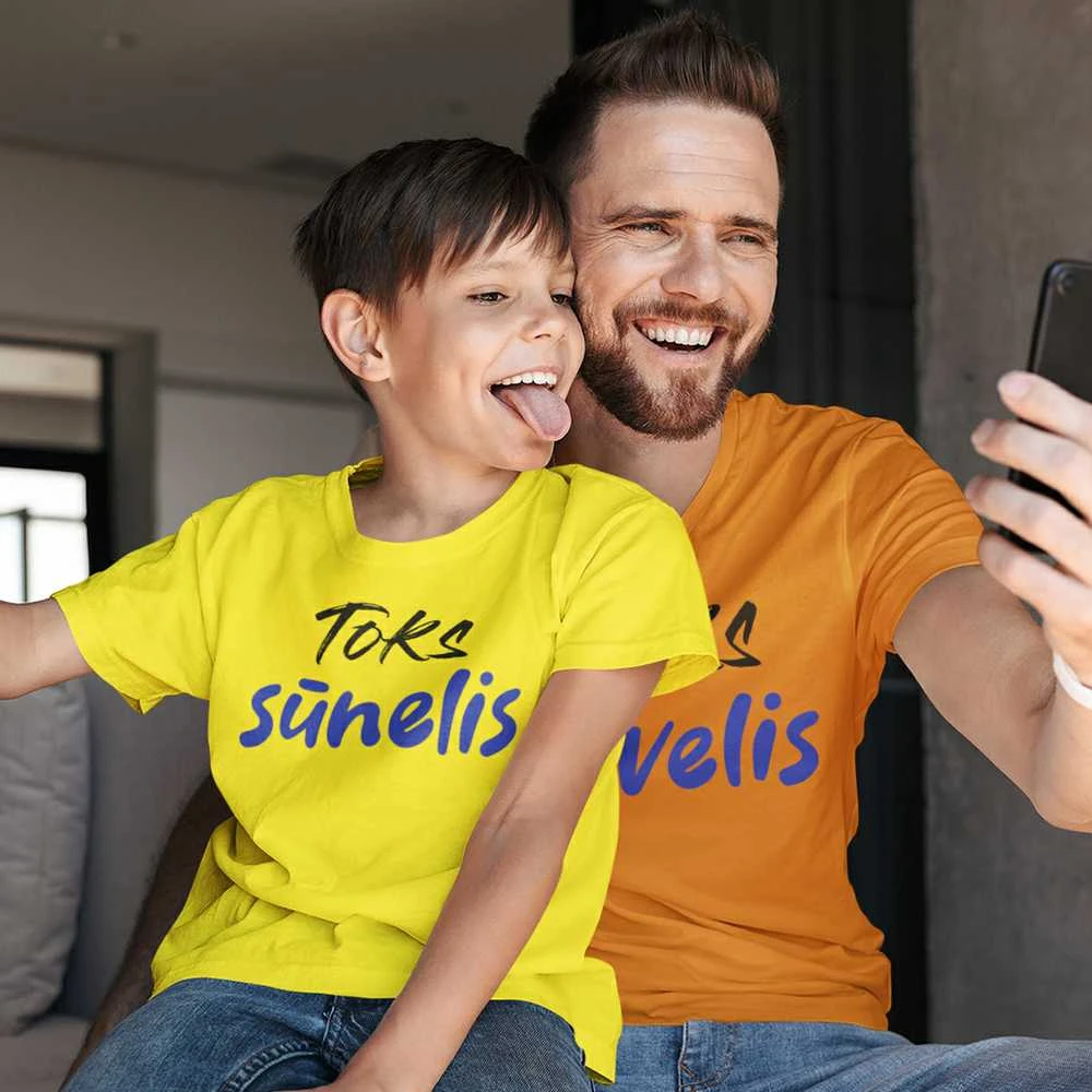 Marškinėlių komplektas tėčiui ir vaikui "Koks tėvelis, toks ir sūnelis"