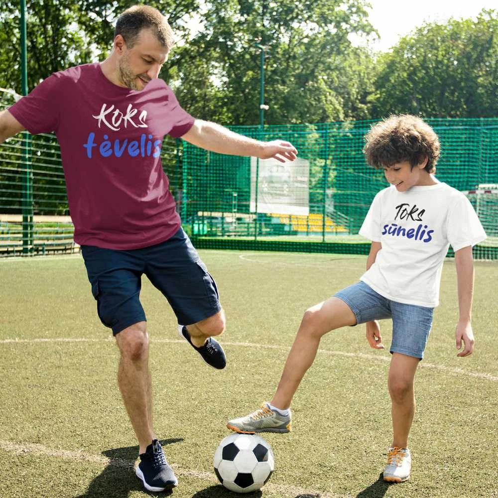 Marškinėlių komplektas tėčiui ir vaikui "Koks tėvelis, toks ir sūnelis"