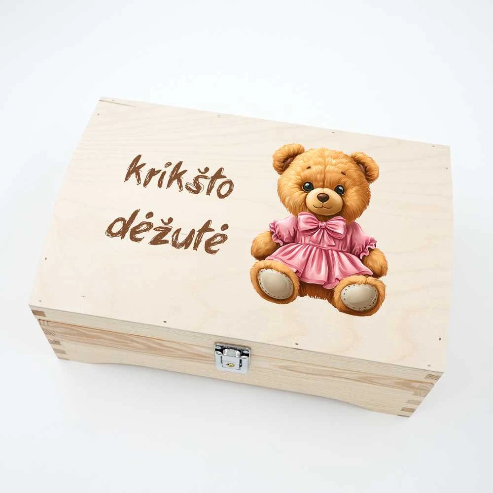 Medinė skrynelė "Krikšto dėžutė su meškute"