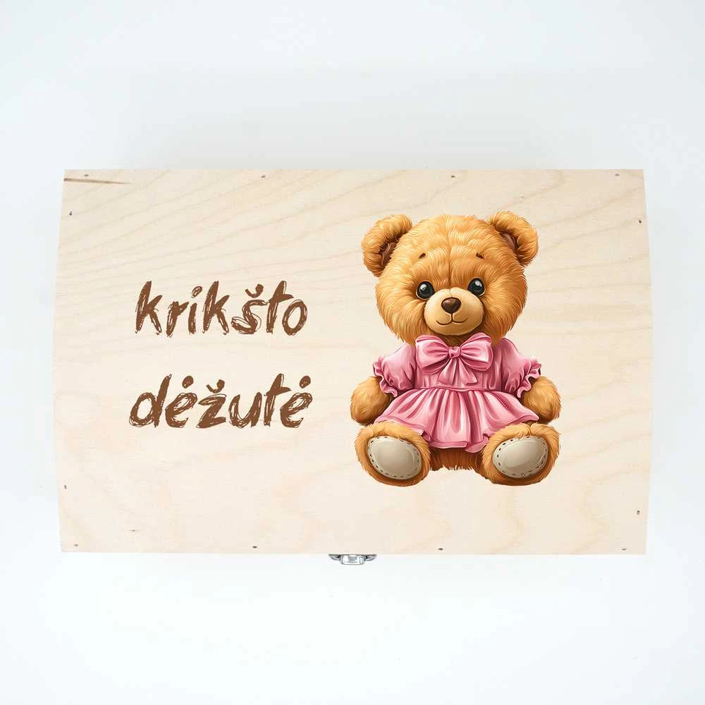 Medinė skrynelė "Krikšto dėžutė su meškute"