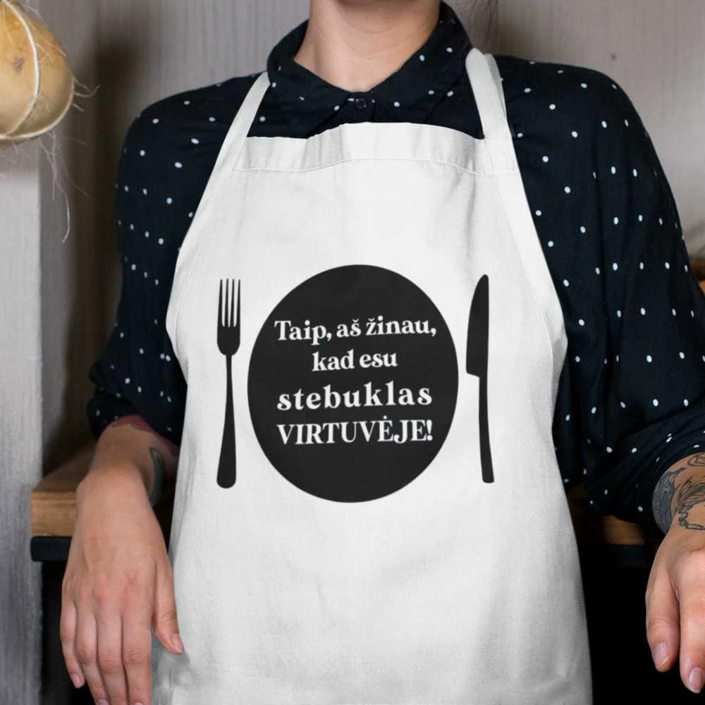 Medvilninė prijuostė "Esu stebuklas virtuvėje"