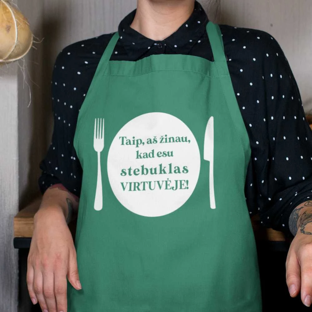 Medvilninė prijuostė "Esu stebuklas virtuvėje"