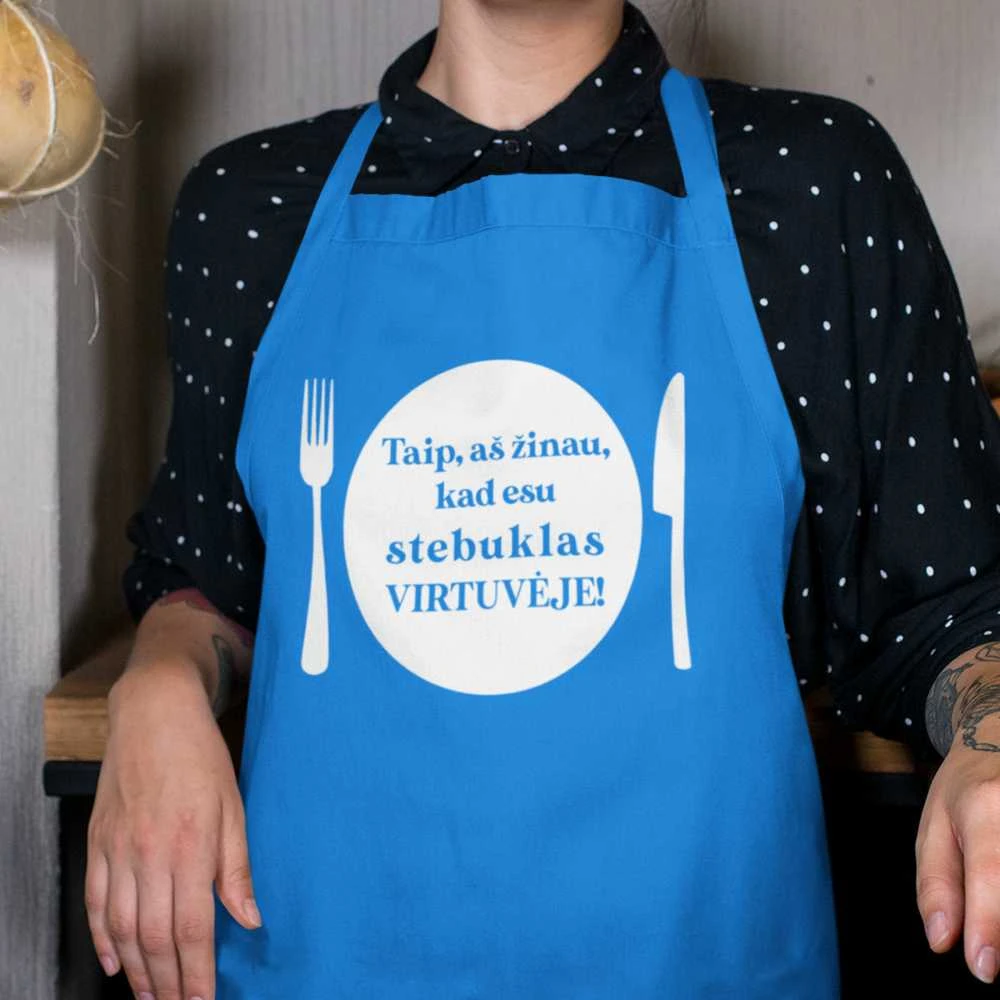 Medvilninė prijuostė "Esu stebuklas virtuvėje"