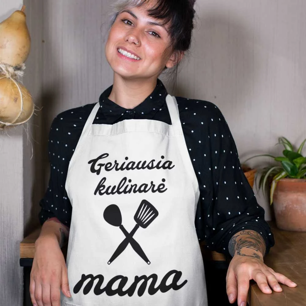 Medvilninė prijuostė "Mama - geriausia kulinarė"