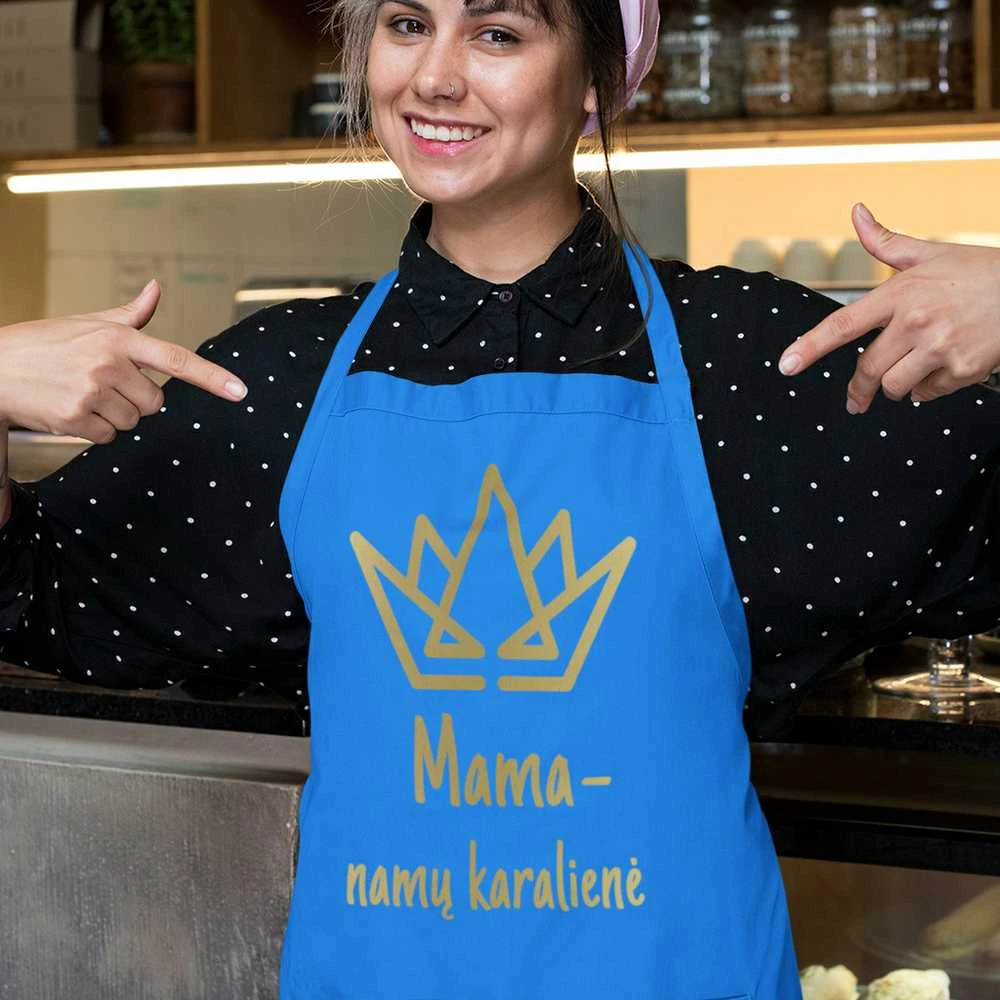 Medvilninė prijuostė "Mama - namų karalienė"
