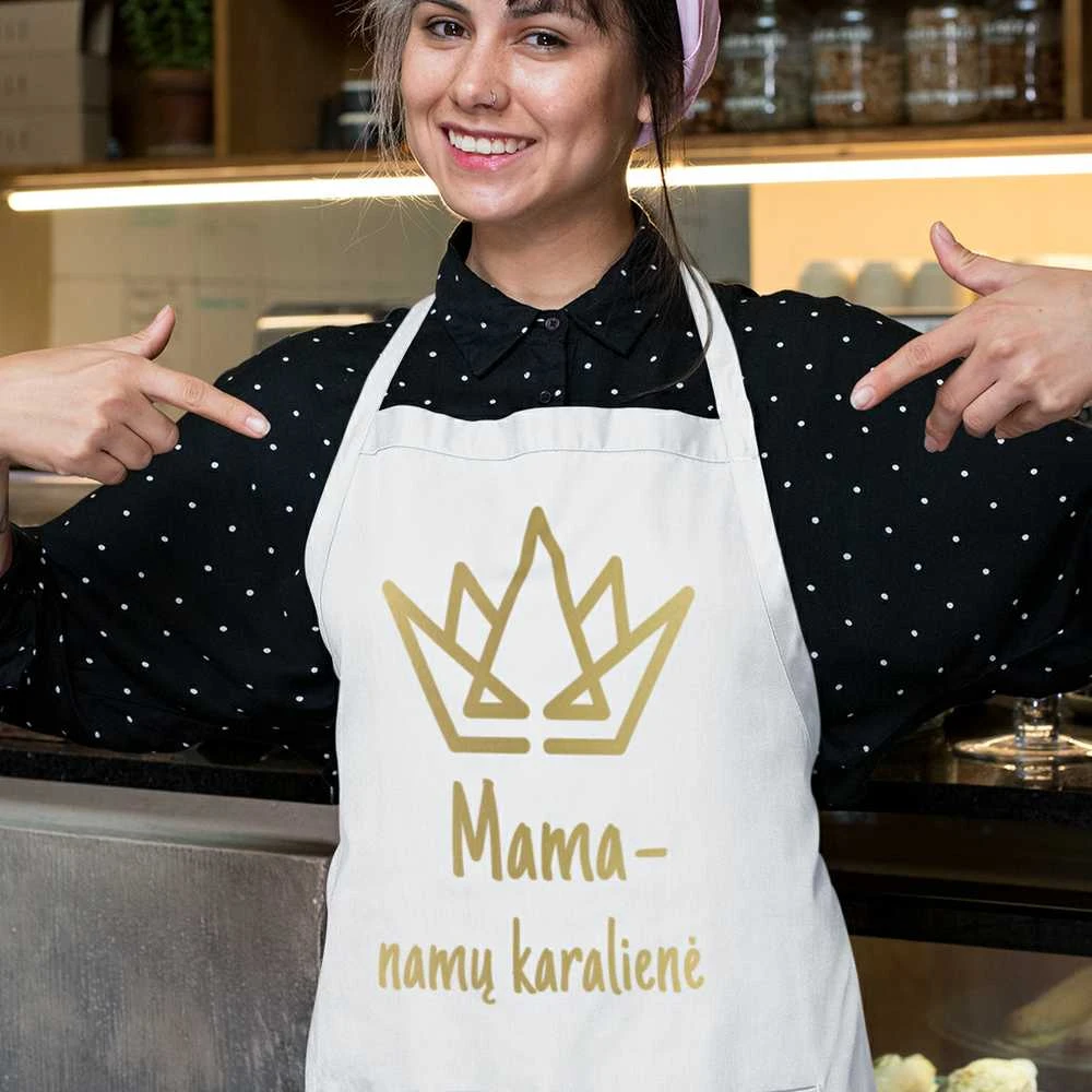 Medvilninė prijuostė "Mama - namų karalienė"