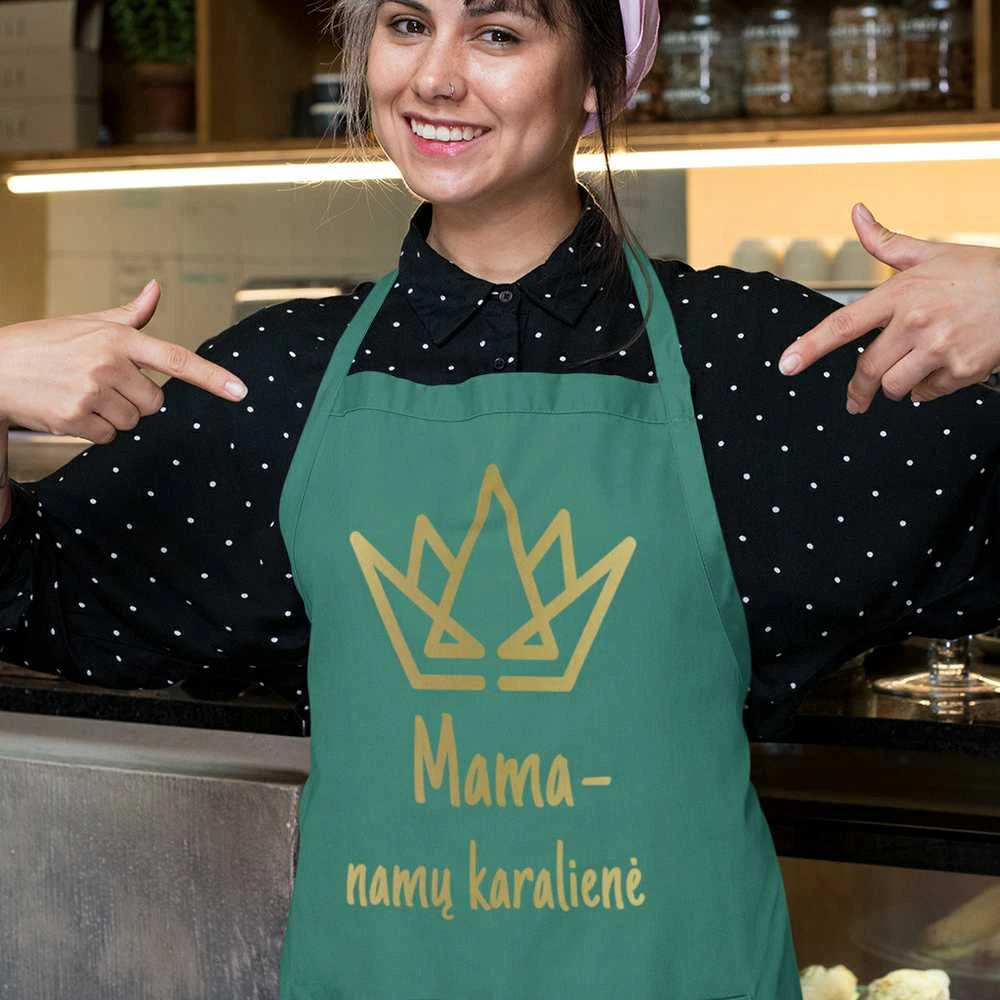 Medvilninė prijuostė "Mama - namų karalienė"