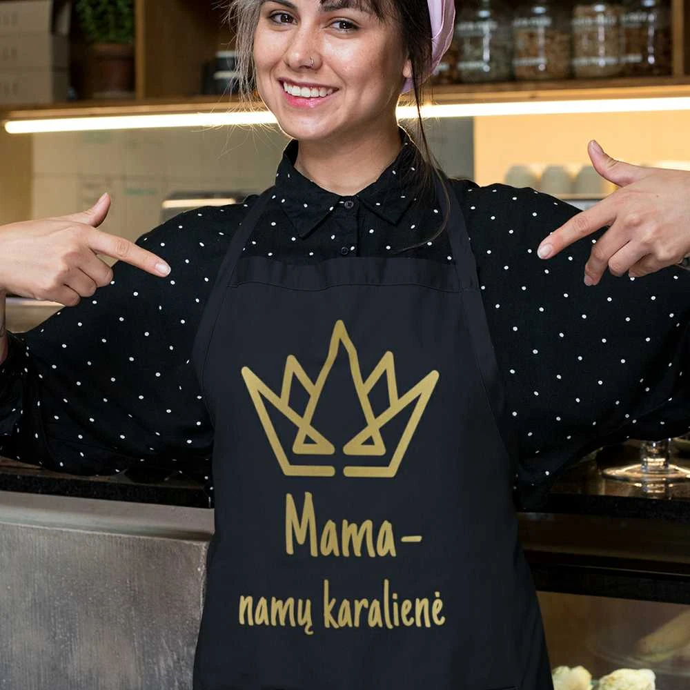 Medvilninė prijuostė "Mama - namų karalienė"