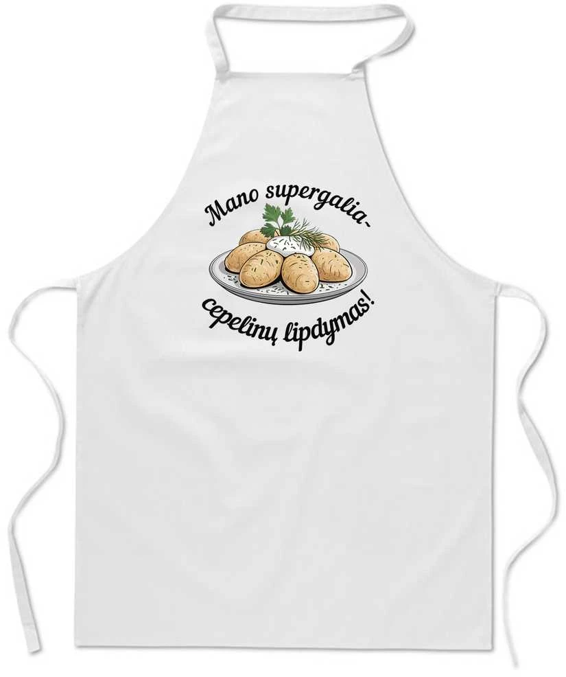 Medvilninė prijuostė "Mano supergalia - cepelinų lipdymas"