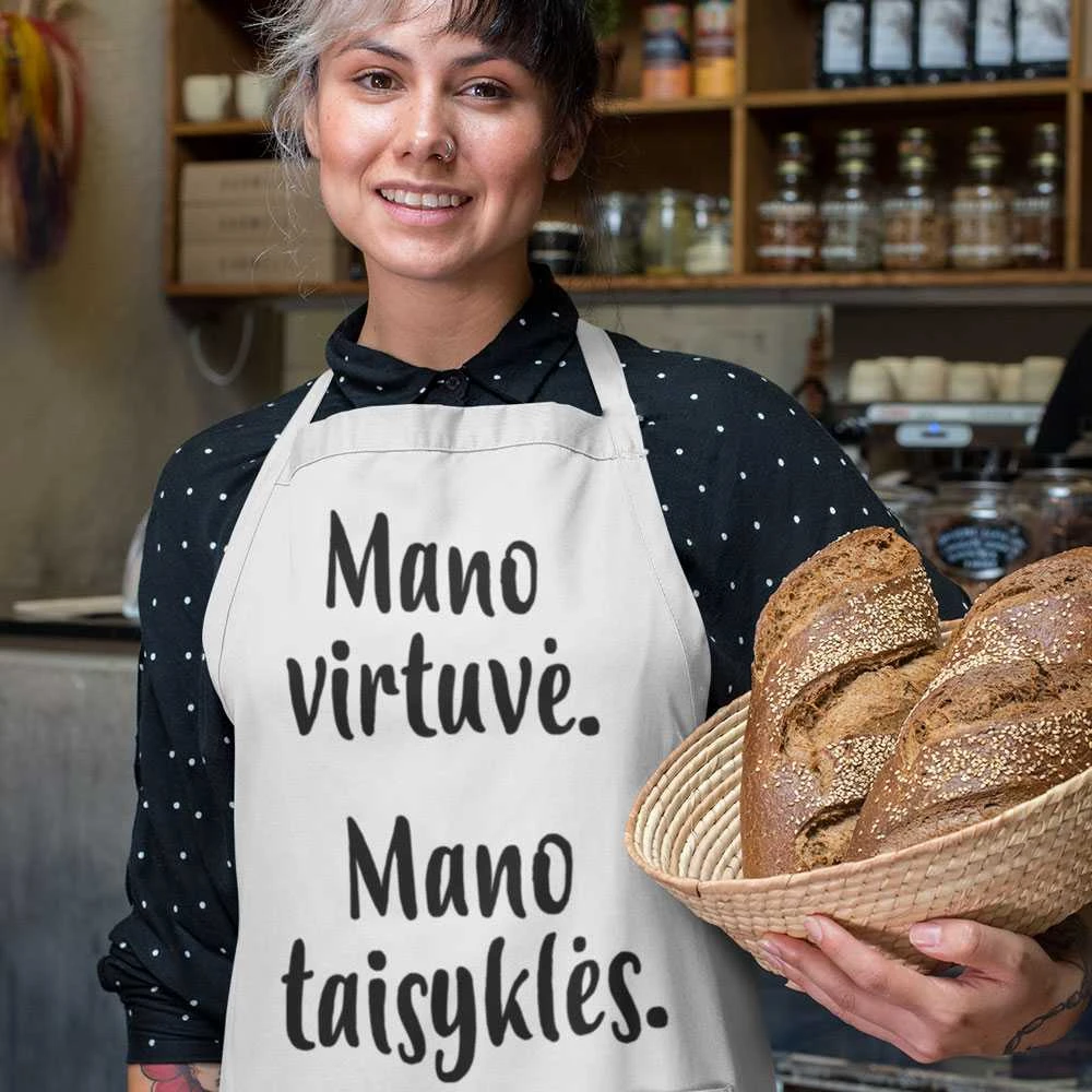 Medvilninė prijuostė "Mano virtuvė - mano taisyklės"