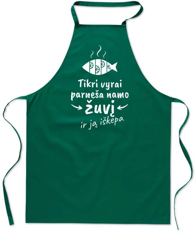 Medvilninė prijuostė "Tikri vyrai parneša žuvį"