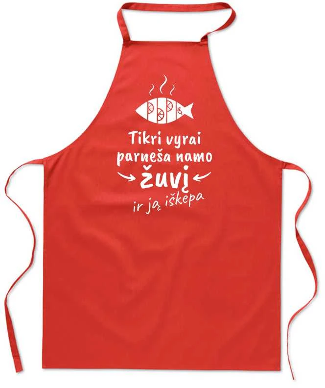 Medvilninė prijuostė "Tikri vyrai parneša žuvį"