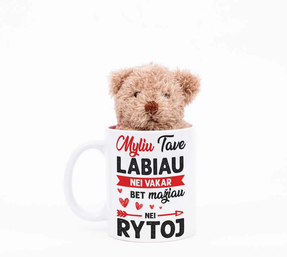 Meškiuko ir puodelio rinkinys "Myliu labiau, nei vakar"