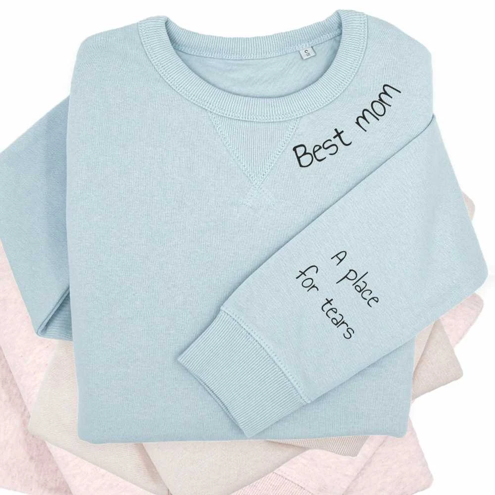 UNISEX pastelinis "Sully" džemperis "Best mom" su spauda ant rankovės