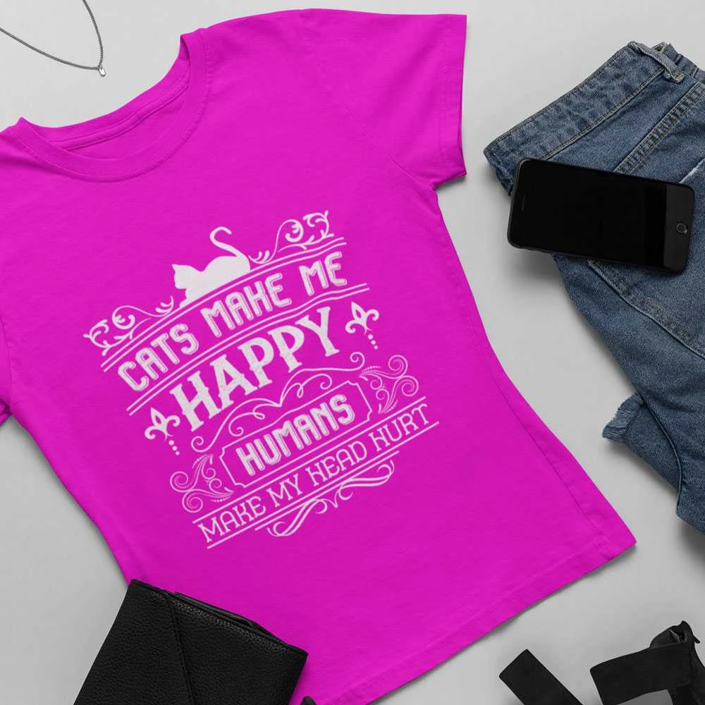Moteriški marškinėliai "Cats make me happy"