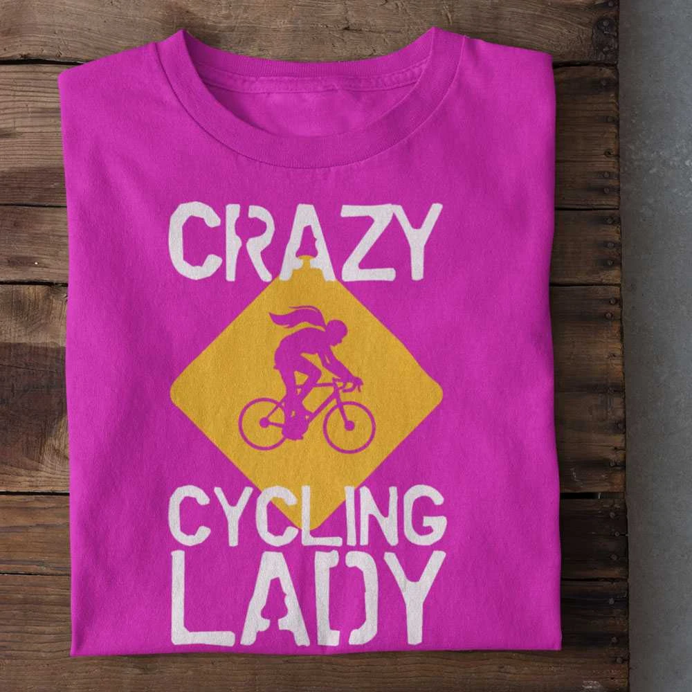 Moteriški marškinėliai "Crazy cycling lady"