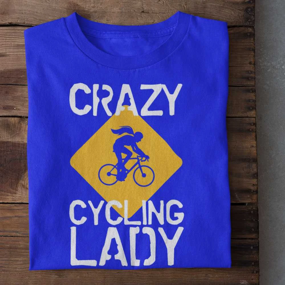Moteriški marškinėliai "Crazy cycling lady"