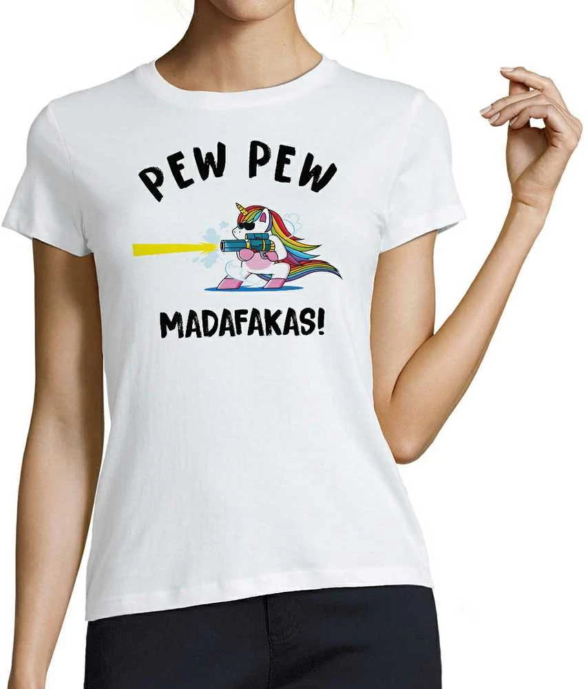 Moteriški marškinėliai "Pew Pew Vienaragis"