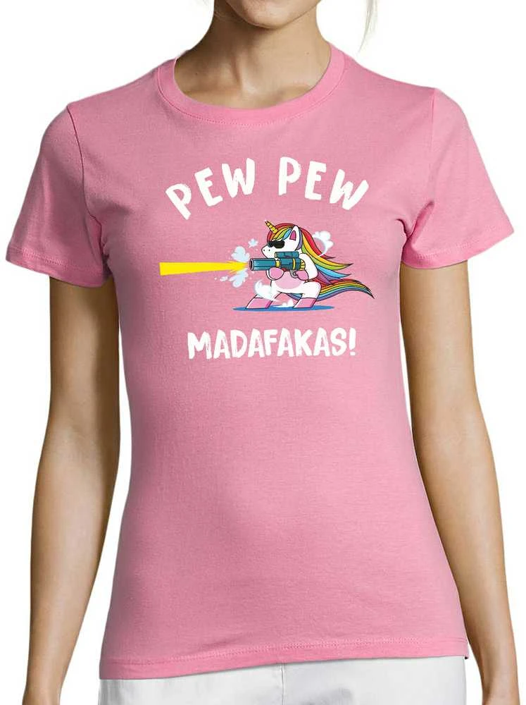 Moteriški marškinėliai "Pew Pew Vienaragis"