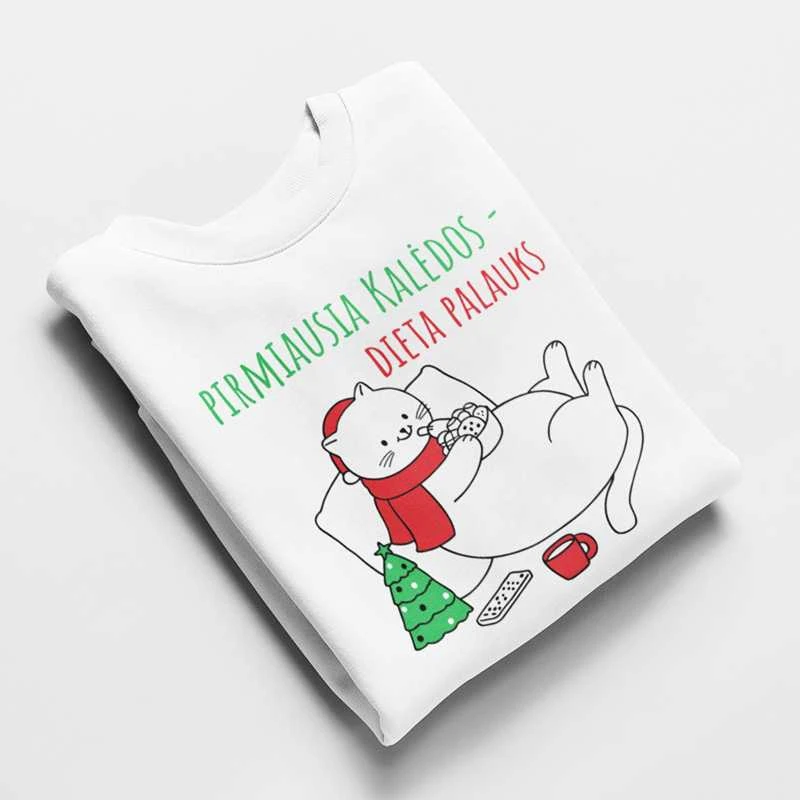 Moteriški marškinėliai „Pirmiausia Kalėdos - dieta palauks“