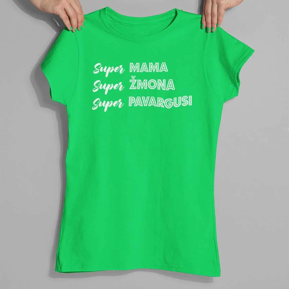 Moteriški marškinėliai "Super mama apibūdinimas"
