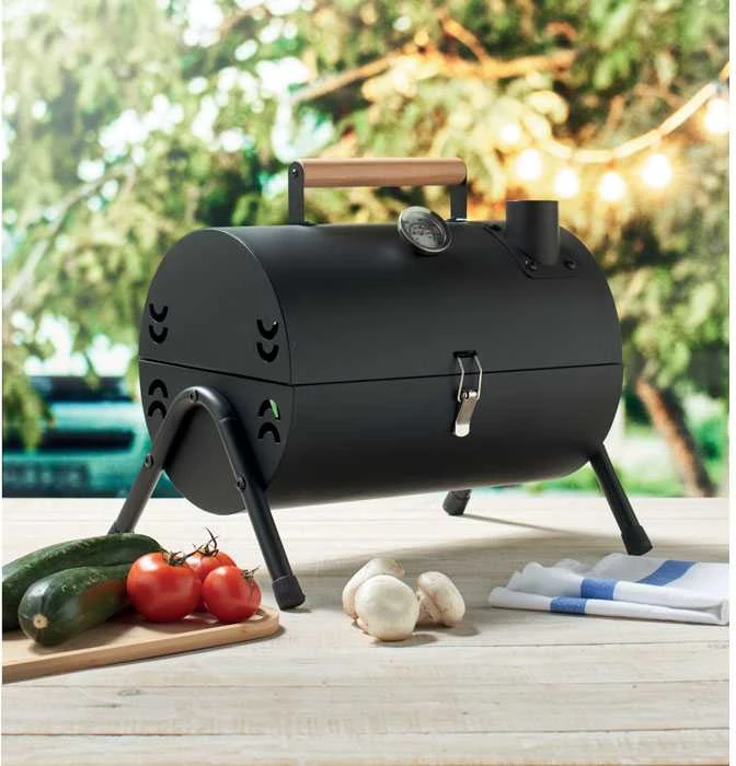 Nešiojama barbekiu kepsninė su kaminu ir temperatūros matuokliu