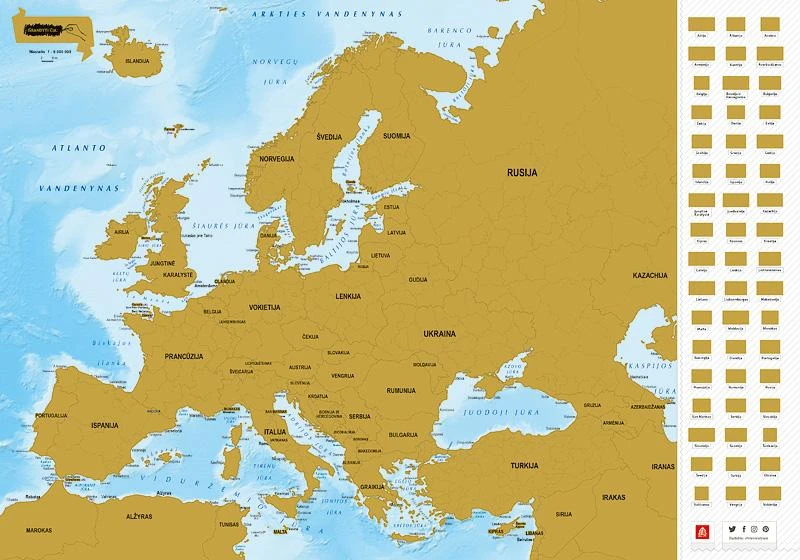 Nutrinamas EUROPOS žemėlapis lietuvių kalba