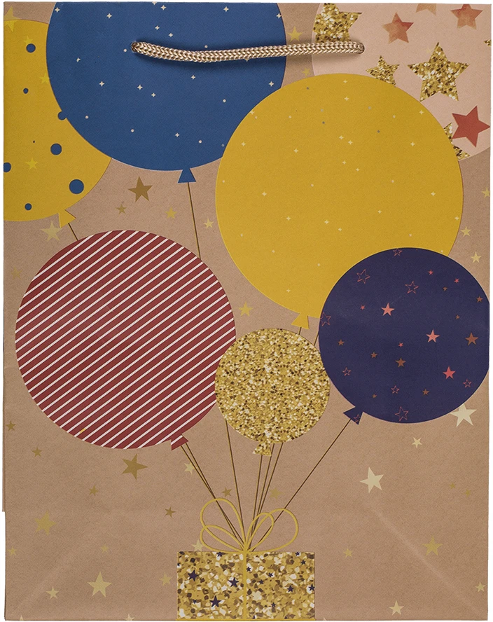 Popierinis dovanų maišelis "Balloons and candles" (23x18x8cm)