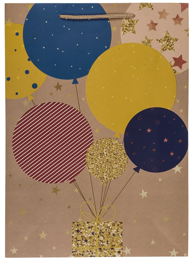 Popierinis dovanų maišelis "Balloons and candles" (34,5x25x8,5cm)