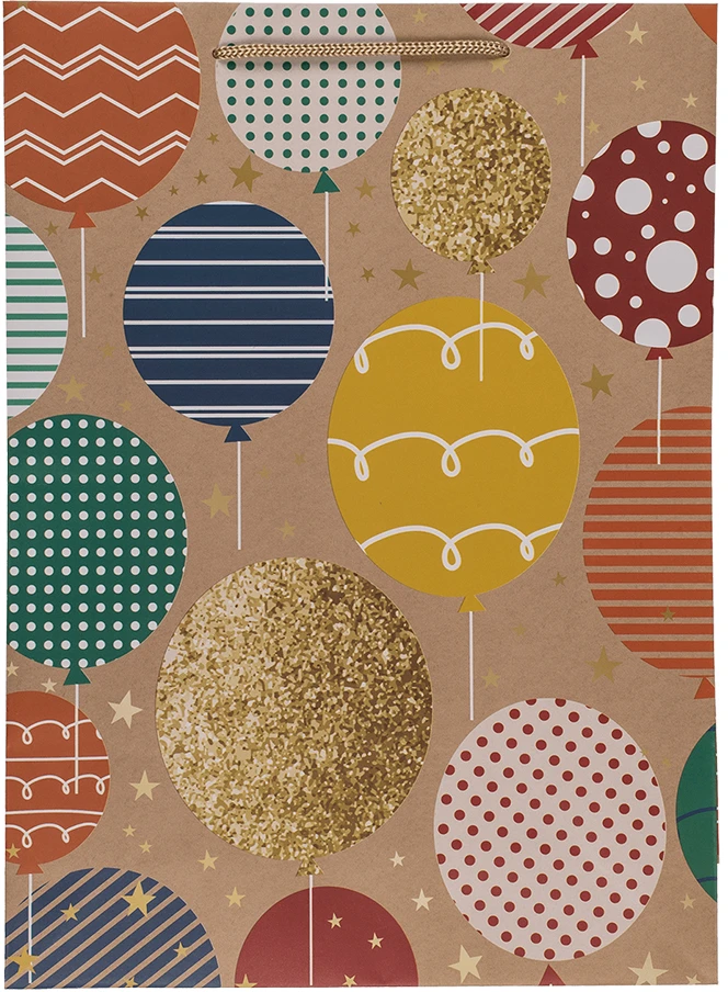 Popierinis dovanų maišelis "Balloons and candles" (34,5x25x8,5cm)