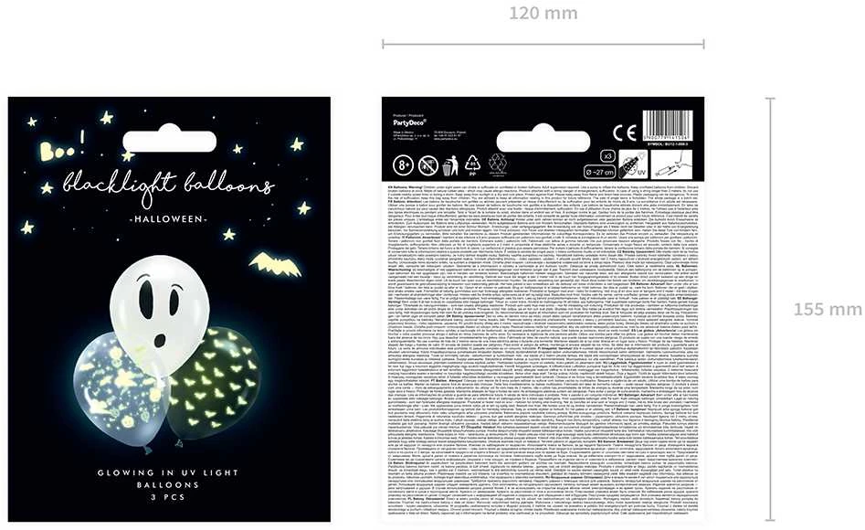 PartyDeco Premium balionai "Booooo" (3vnt)