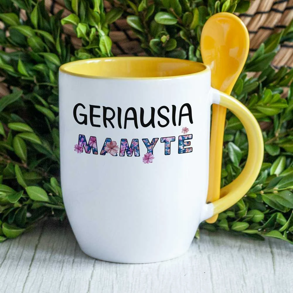 Puodelis su šaukšteliu "Geriausia mamytė"